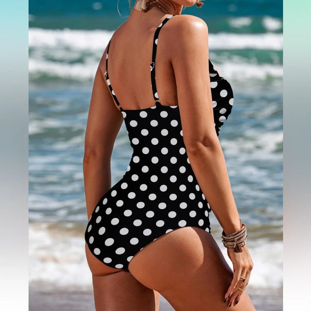 EKOUAER Women's One Piece Swimsuit Ruched Tummy Control Vintage Retro Push Up - Picture 2 of 6